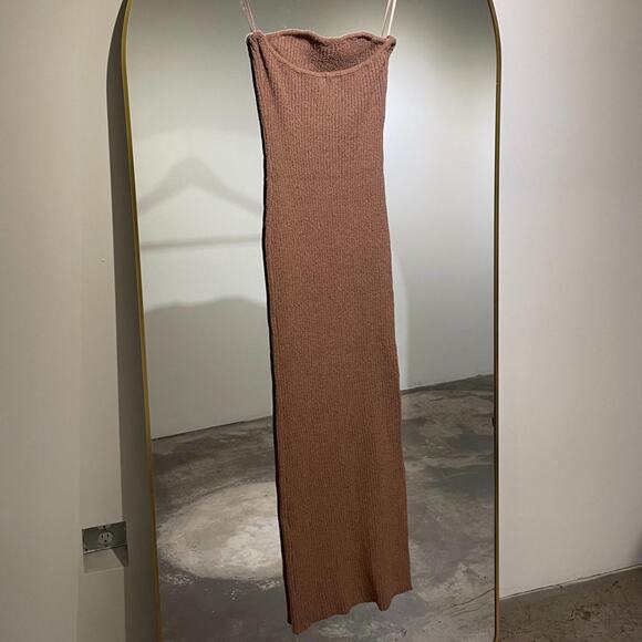Mocha Knitted Asymmetrical Midi Dress - Picture 4 of 5